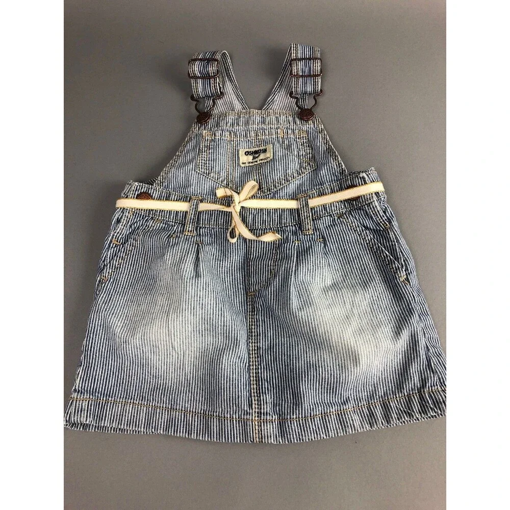 Oshkosh Dress 18 Month Vestback Denim Blue Pinstripe Railroad Toddler Bibs